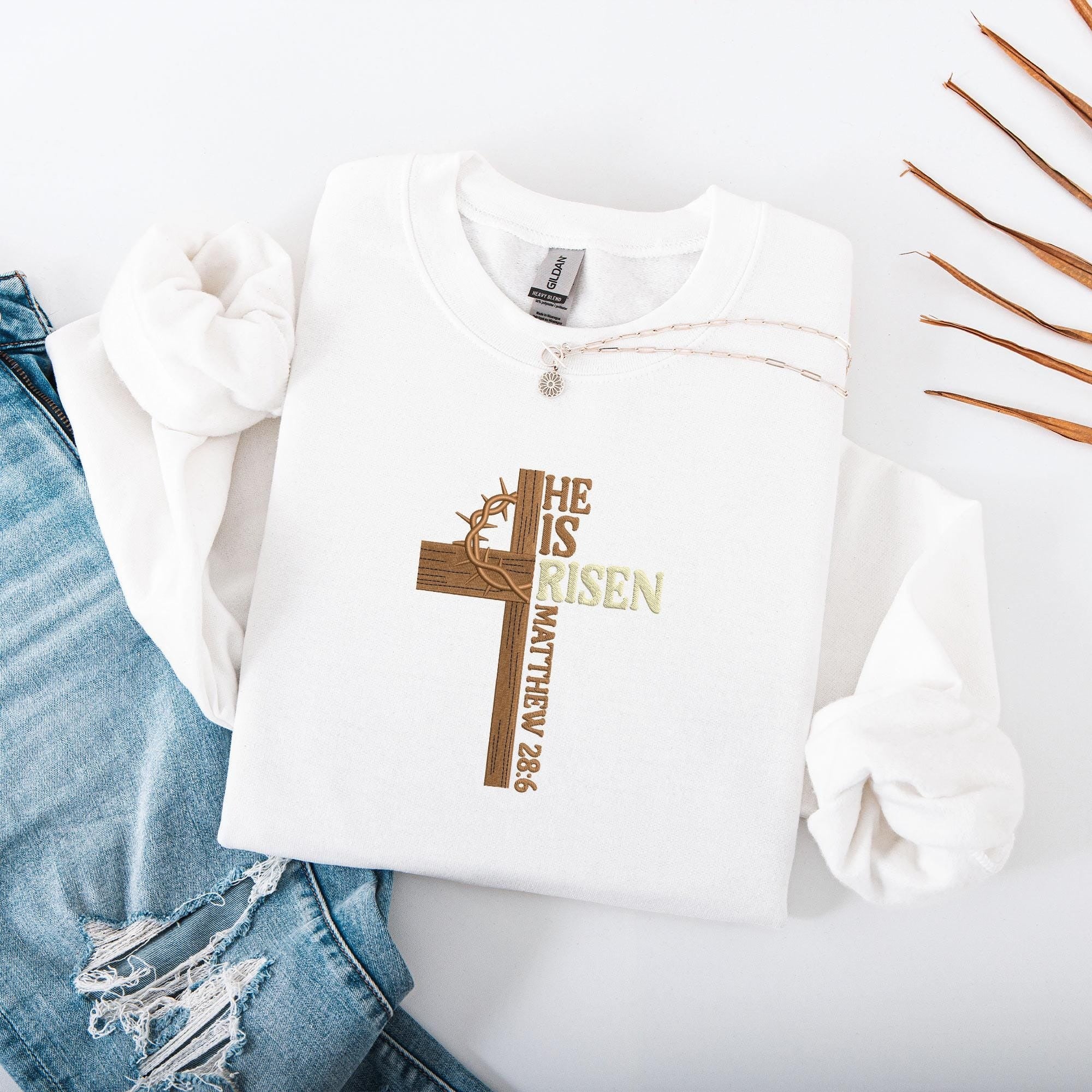 Embroidered 'He is Risen' Designs, Christian Easter Cross Embroidery File, Easter Embroidery, Christian Embroidery, Religious Embroidery